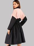 Drawstring Detail Contrast Panel Coat