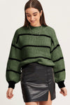 Striped Mock Neck Drop Shoulder Sweater