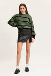 Striped Mock Neck Drop Shoulder Sweater