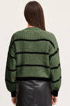 Striped Mock Neck Drop Shoulder Sweater