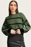 Striped Mock Neck Drop Shoulder Sweater