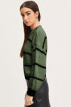 Striped Mock Neck Drop Shoulder Sweater