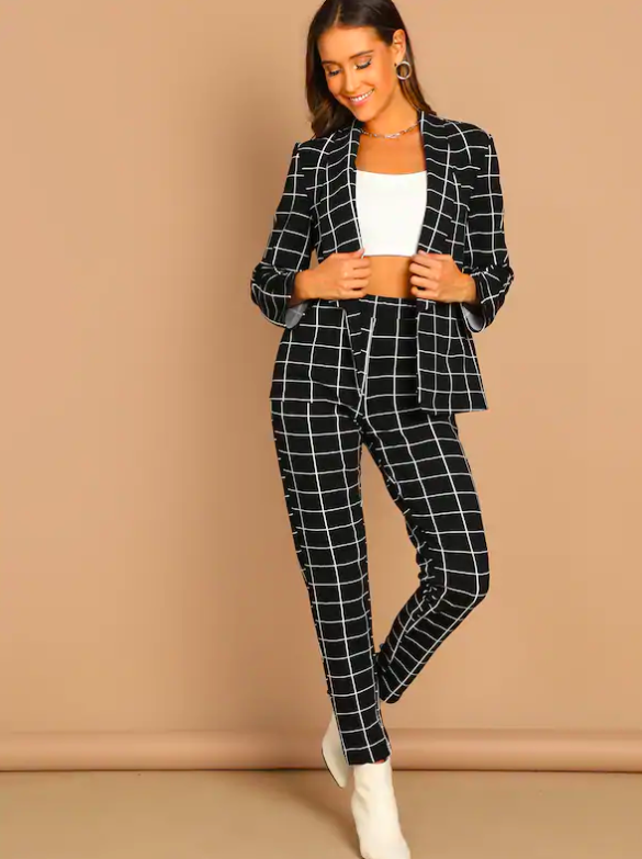 Grid print blazer & 2025 pants set