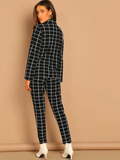 Grid Print Blazer & Pants Set