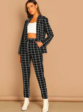 Grid Print Blazer & Pants Set