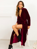 HIGH SPLIT VELVET WRAP DRESS