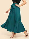Knot Front Zip Back Flare Skirt