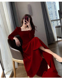 Long Sleeve Square Neck Fit & Flare Midi Dress