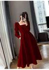 Long Sleeve Square Neck Fit & Flare Midi Dress Stretch