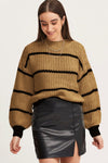 Striped Mock Neck Drop Shoulder Sweater