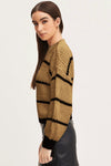 Striped Mock Neck Drop Shoulder Sweater