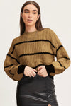 Striped Mock Neck Drop Shoulder Sweater