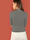 Mock Neck Striped T-Shirt( clearance sale