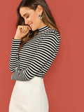 Mock Neck Striped T-Shirt( clearance sale