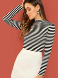 Mock Neck Striped T-Shirt( clearance sale