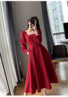 Long Sleeve Square Neck Fit & Flare Midi Dress Stretch