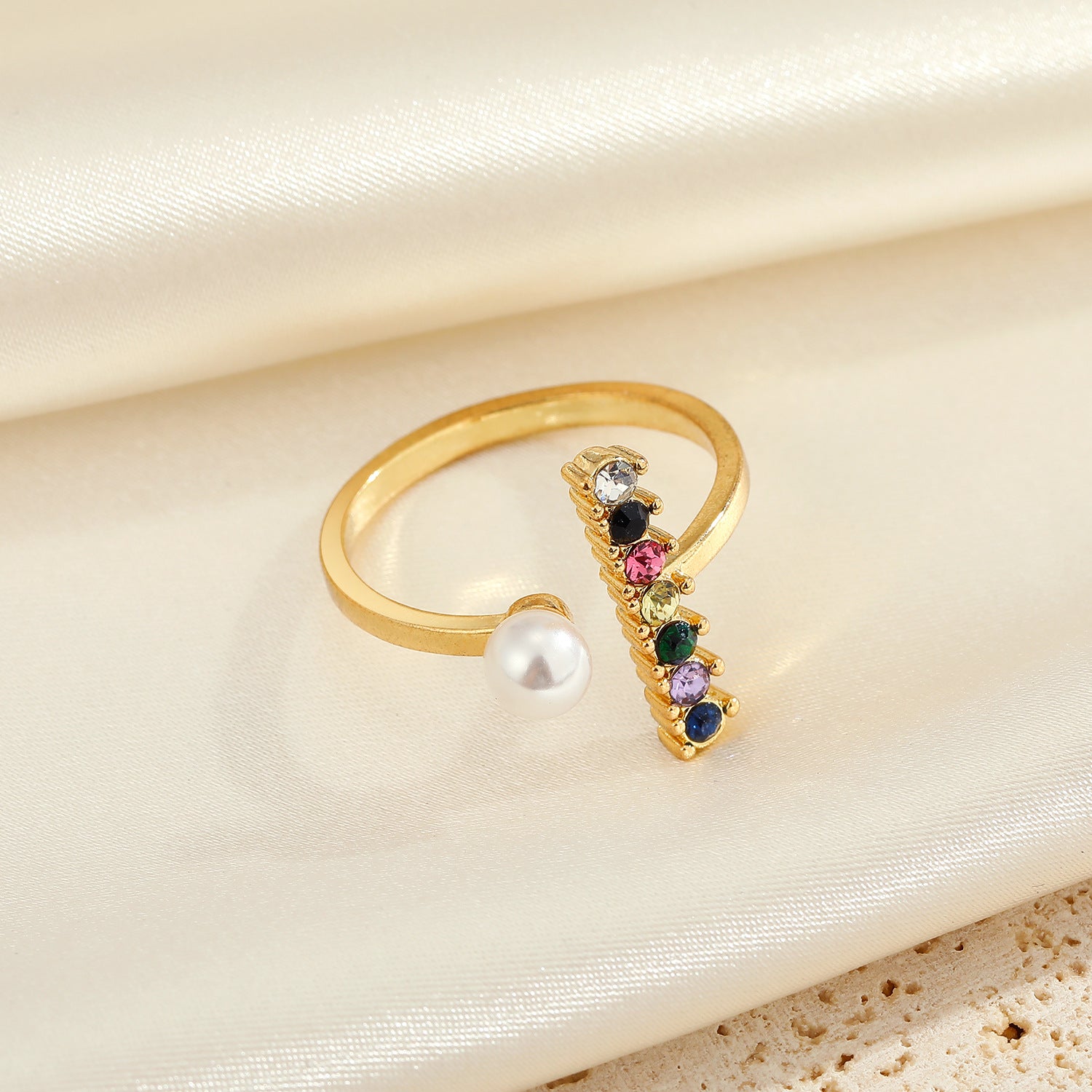 Rectangular Colored Pearl Decor Ring