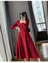 Long Sleeve Square Neck Fit & Flare Midi Dress Stretch