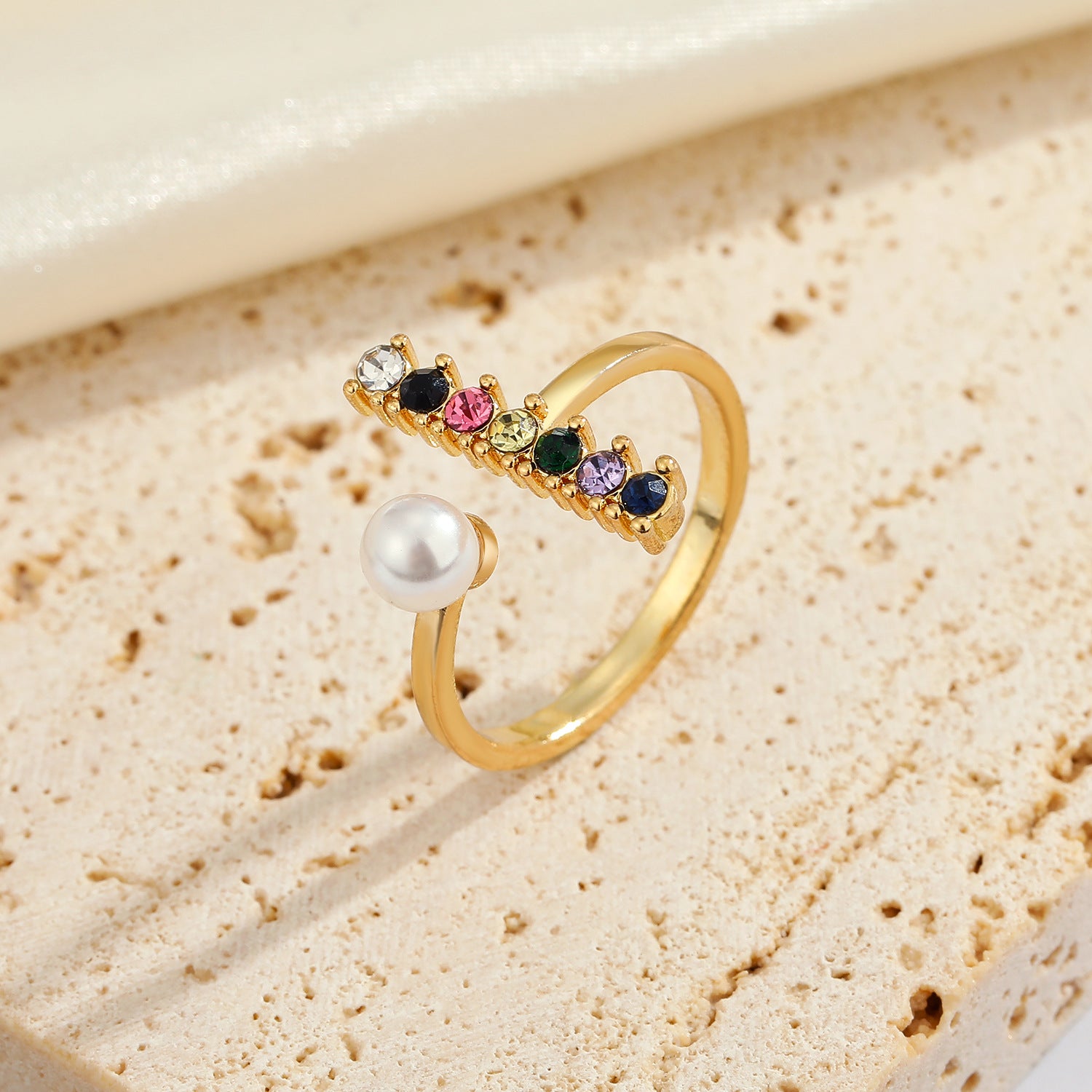 Rectangular Colored Pearl Decor Ring