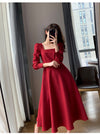 Long Sleeve Square Neck Fit & Flare Midi Dress Stretch