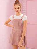 Pink Pocket Front Zip Up Back Corduroy Pinafore( Clearance sale