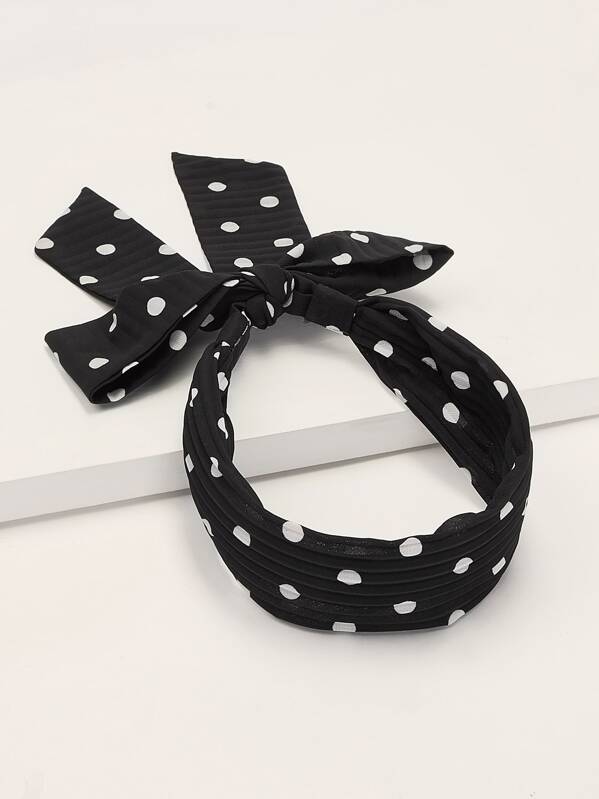 Polka Dot Print Self Tie Headband
