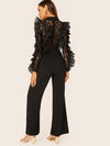 Ruffle Trim Sheer Lace Bodice Palazzo Jumpsuit