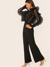 Ruffle Trim Sheer Lace Bodice Palazzo Jumpsuit