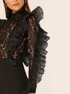 Ruffle Trim Sheer Lace Bodice Palazzo Jumpsuit