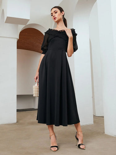 Ruffle Trim Shirred Crisscross Yoke Dress( CLEARANCE SALE)