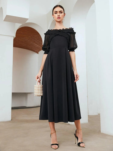 Ruffle Trim Shirred Crisscross Yoke Dress( CLEARANCE SALE)