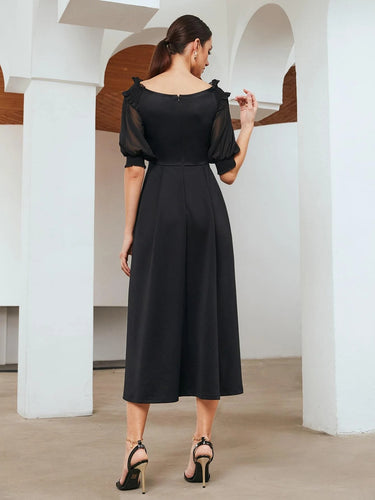 Ruffle Trim Shirred Crisscross Yoke Dress( CLEARANCE SALE)