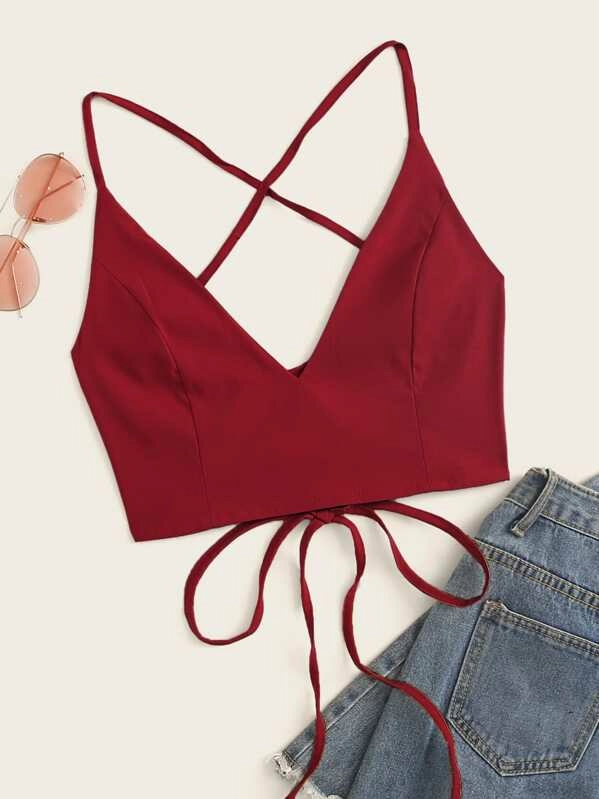 Solid Lace Up Back Cami Top(Clearance Sale)