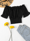 Tie Front Frill Bardot Shirred Crop Top( Clearance sale