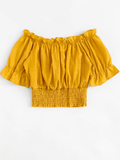 Tie Front Frill Bardot Shirred Crop Top( Clearance sale