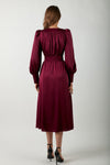 V-Neck Silk Button Bishop Sleeve A-line Dress( Clearance sale