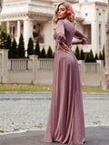 V-Neck Shiny Evening Dress With Long Sleeve
