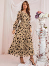 Parien Lantern Sleeve Floral Mesh Dress