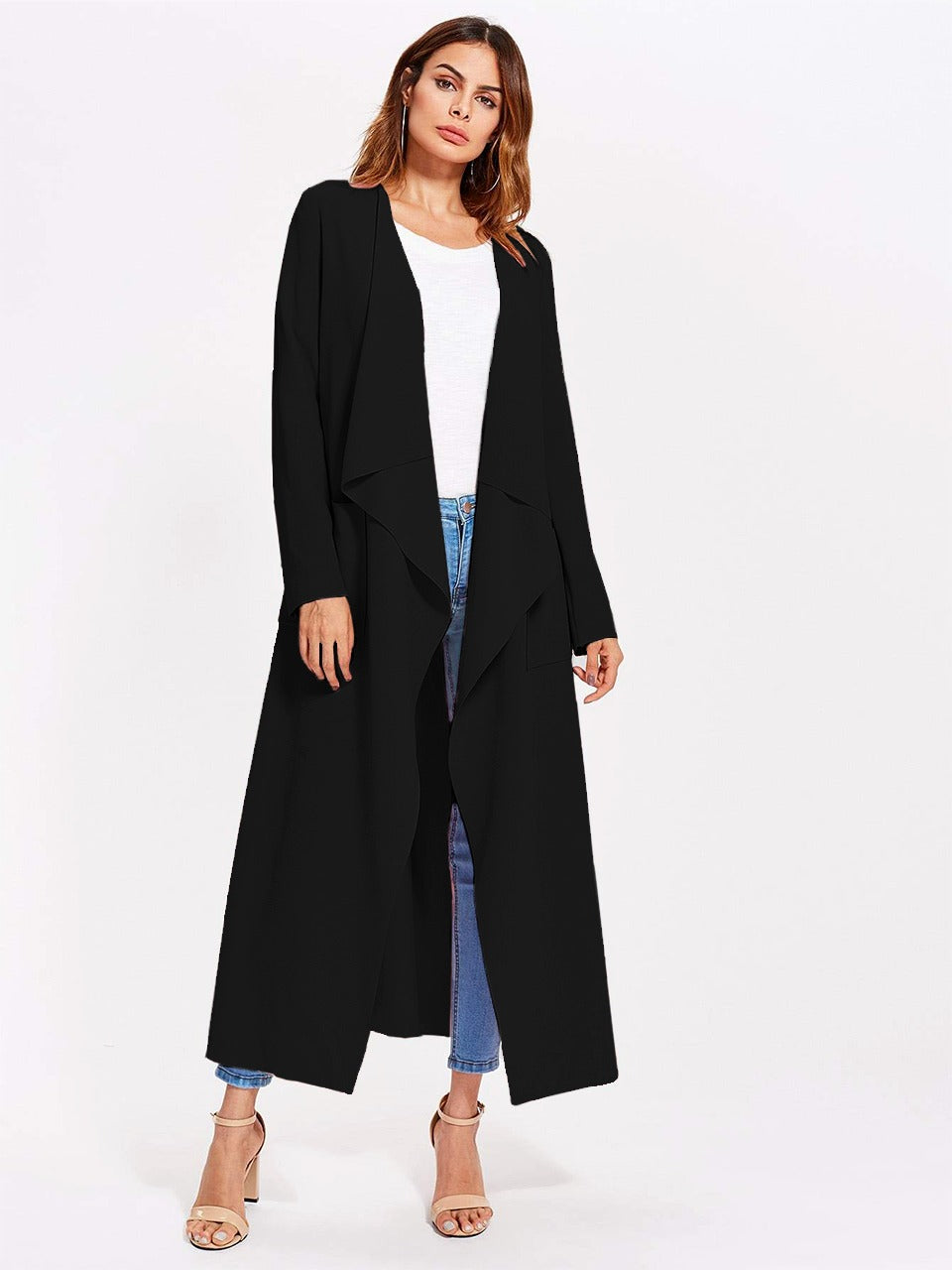 Patch Pocket Self Belted Waterfall Wrap Coat