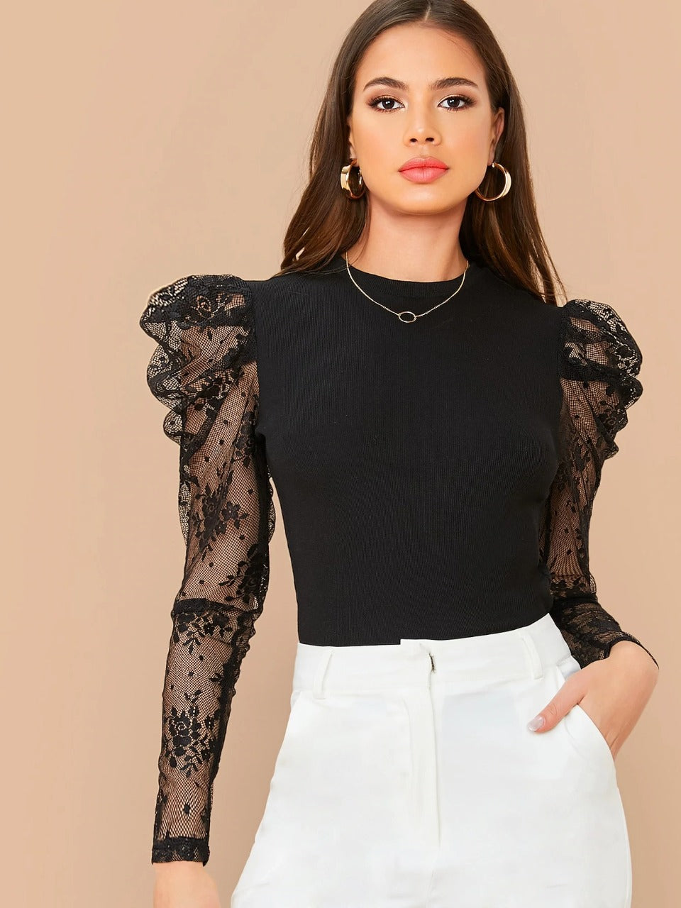 Lace Leg-of-mutton Sleeve Top