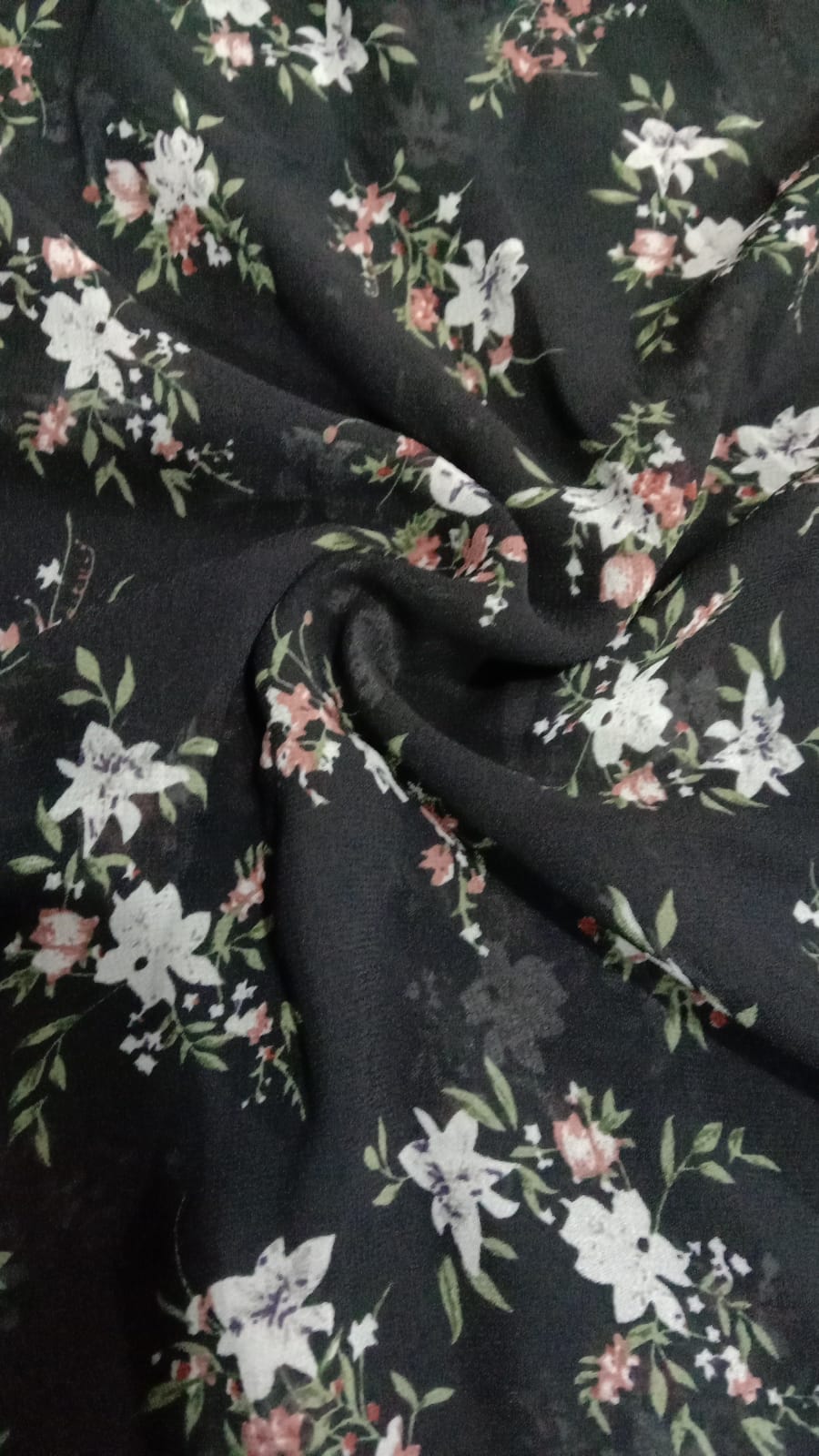 Floral Print Flounce Sleeve Shirred Chiffon Blouse