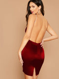 Open Back Split Hem Silk Dress With Rhinestone Strap( Clearance sale