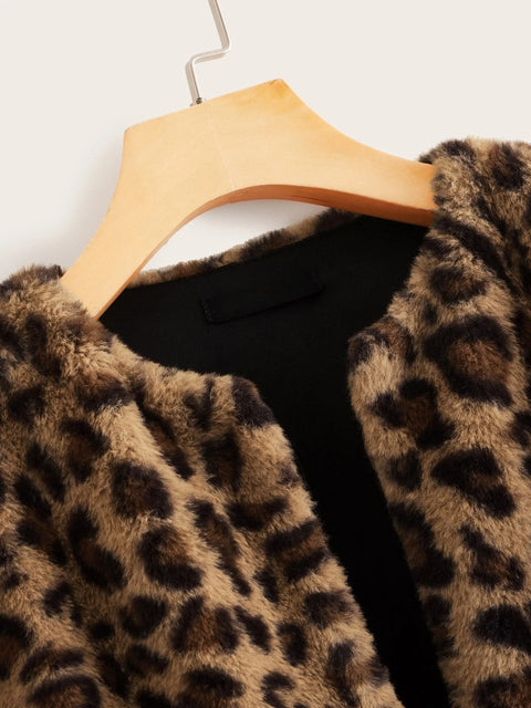 Open Front Leopard / Zebra Print Fuzzy Coat