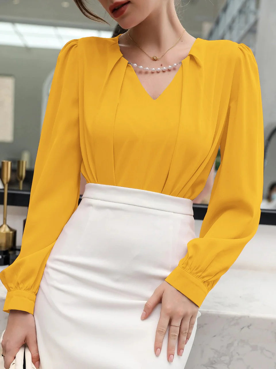 Puff Sleeve Solid Blouse