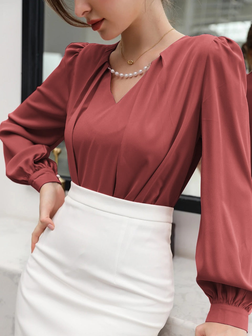 Puff Sleeve Solid Blouse