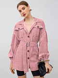 Collared Flap Pocket Front Buckle Belted Cord Coat without belt( CLEARANCE SALE