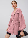 Collared Flap Pocket Front Buckle Belted Cord Coat without belt( CLEARANCE SALE