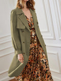 Double Breasted Bishop Sleeve Belted Trench Coat