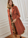 Double Breasted Bishop Sleeve Belted Trench Coat