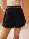 Chain Detail Fold Pleated Shorts Without Chain